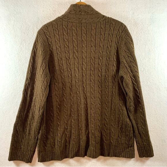 Womens Cable Knit Shawl Collar Sweater Sz L Brown Heritage Preppy Fisherman - Picture 4 of 8